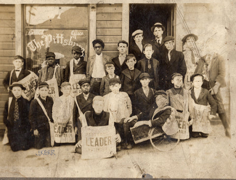 The Pittsburg Leader - Photograph of 23 newsboys, ca. 1880-1890s