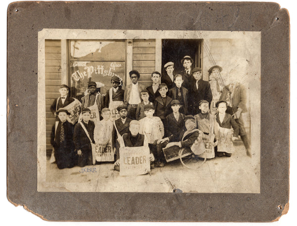 The Pittsburg Leader - Photograph of 23 newsboys, ca. 1880-1890s