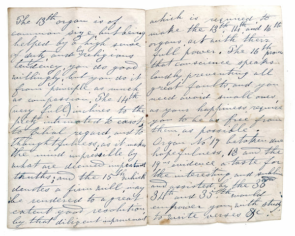 The Phrenological character of Mrs. Emery, “Temperament chiefly nervous” written Nov 8, 1864 (manuscript)