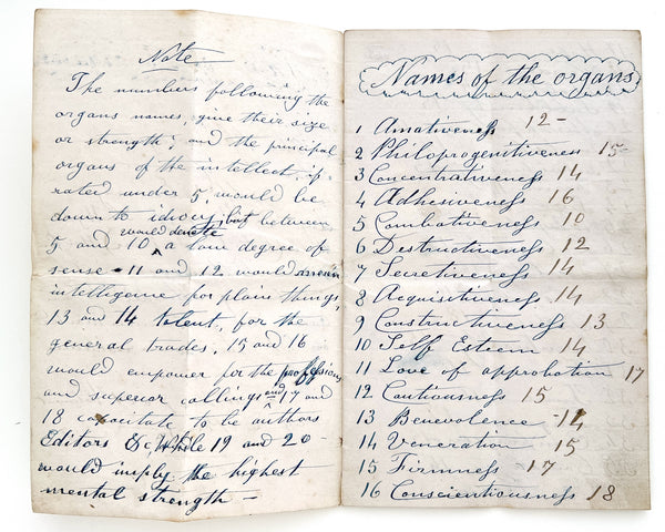 The Phrenological character of Mrs. Emery, “Temperament chiefly nervous” written Nov 8, 1864 (manuscript)
