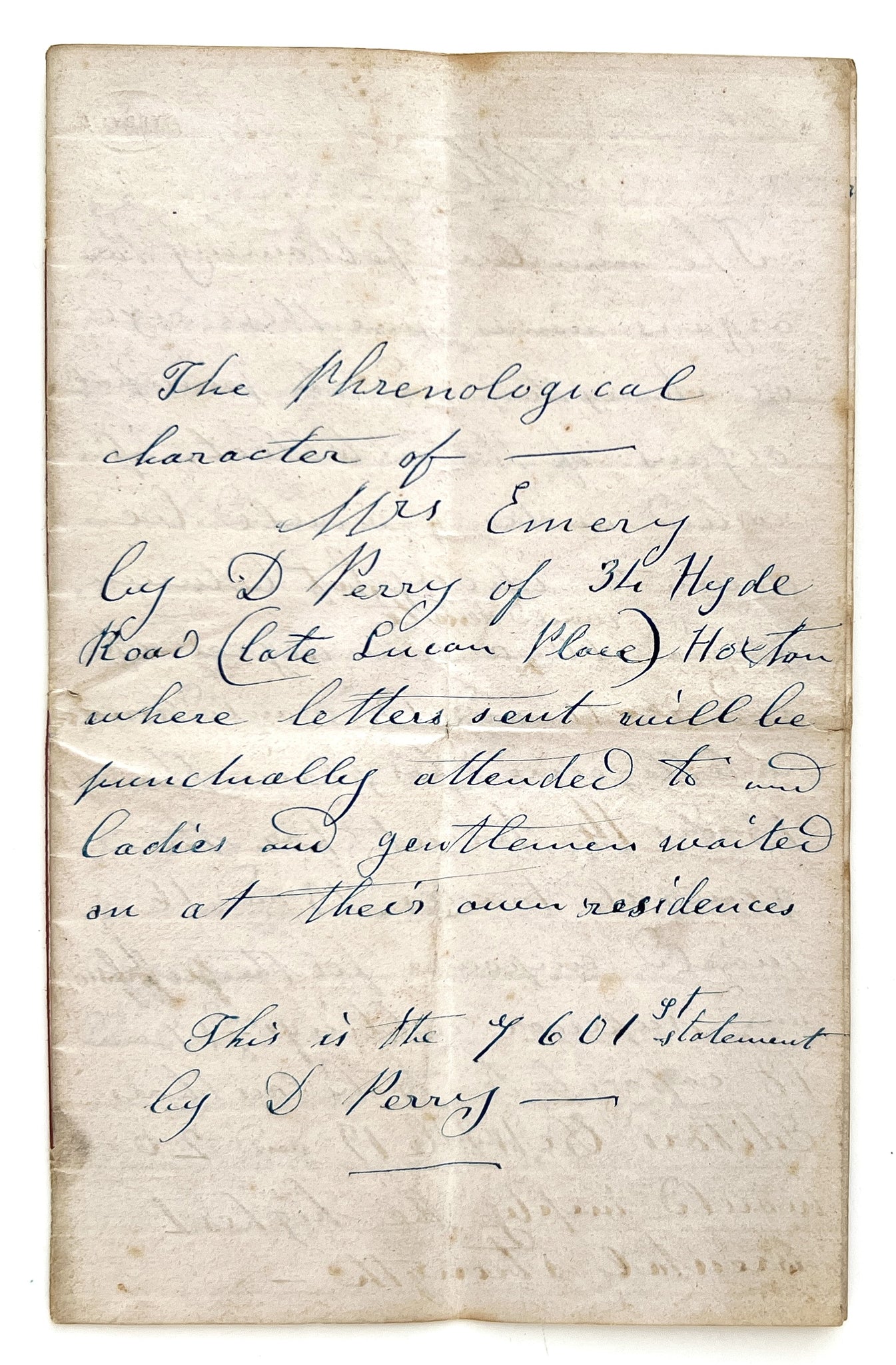 The Phrenological character of Mrs. Emery, “Temperament chiefly nervous” written Nov 8, 1864 (manuscript)