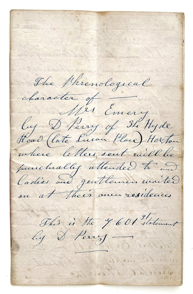 The Phrenological character of Mrs. Emery, “Temperament chiefly nervous” written Nov 8, 1864 (manuscript)