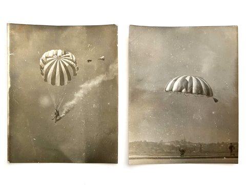 Two photographs of a parachute jumper