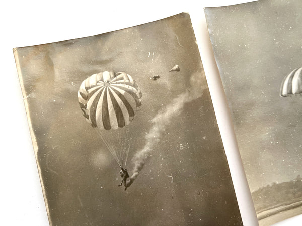 Two photographs of a parachute jumper