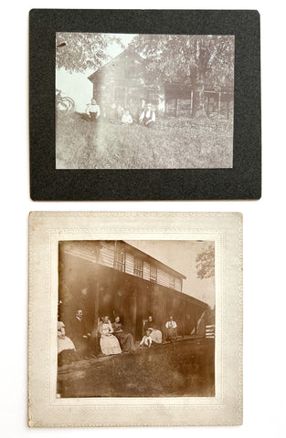 Two cabinet photographs of families set outside