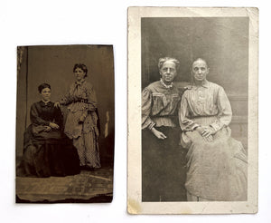 Tintype & RPPC of two pairs of sisters, ca. 1870s-1880s