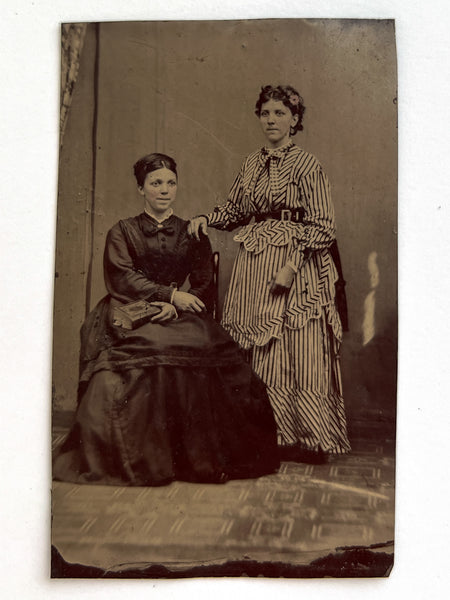 Tintype & RPPC of two pairs of sisters, ca. 1870s-1880s