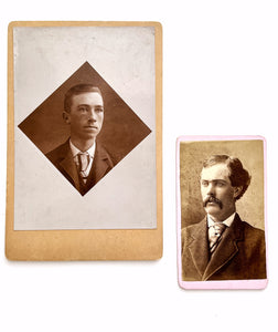 Cabinet card and CDV of two wide-eyed men