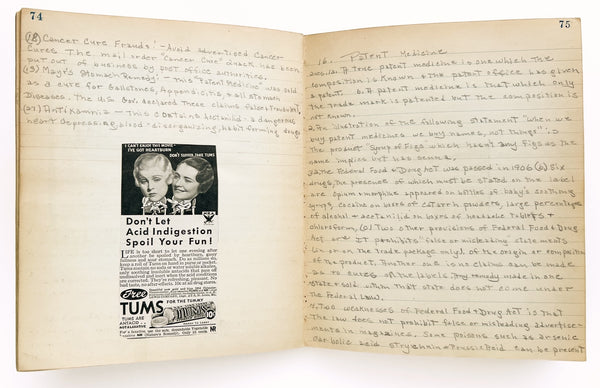 Young woman's c.1936 college biology notebooks with unusually broad scope, including lessons in Eugenics, Patent Medicine, Epidemics, Anatomy, Zoology, Nutrition, &c.