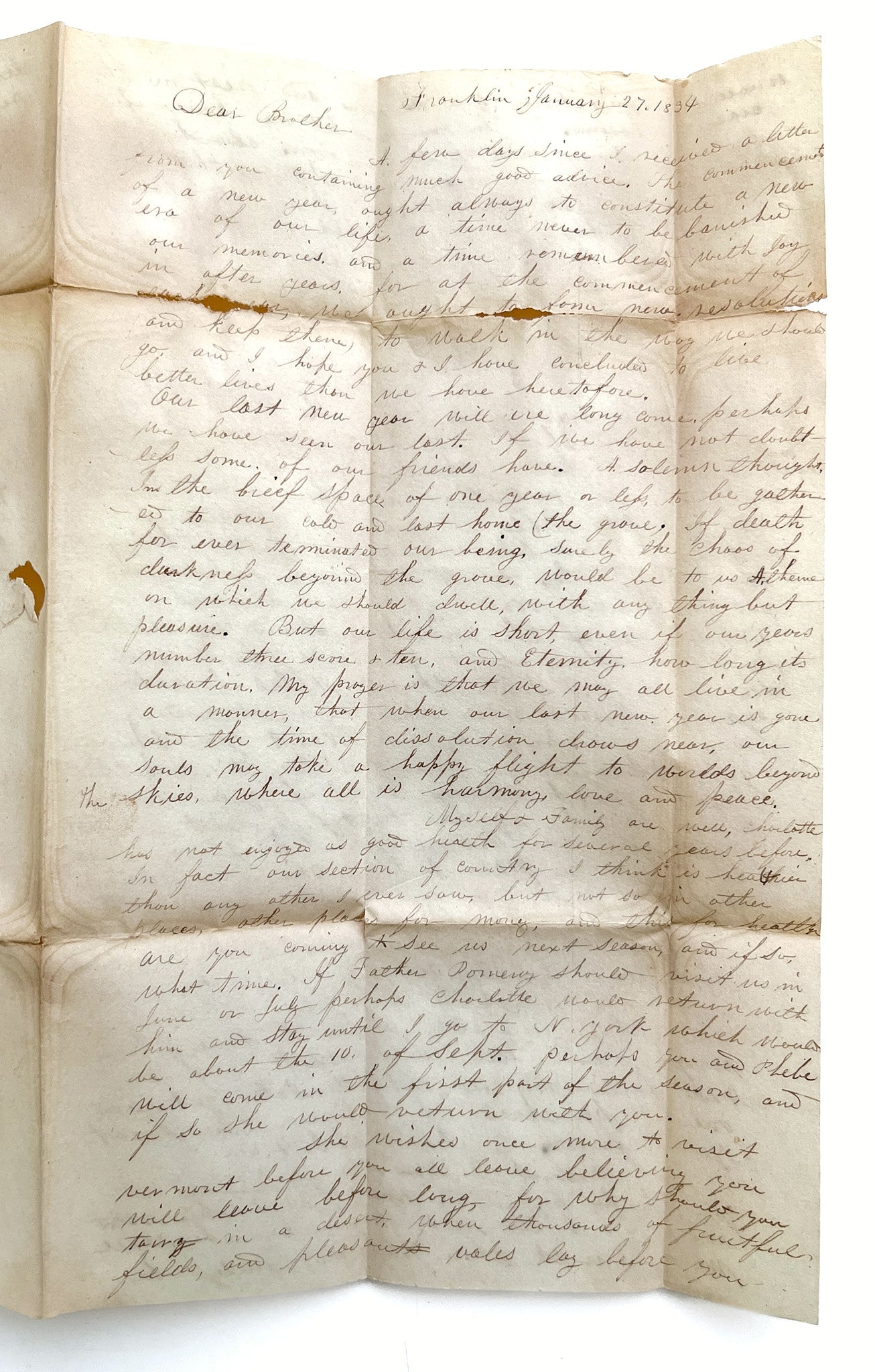 1834 ALS from a Midwest speculator to his brother in Vermont, on mortality and Ohio as the promised land