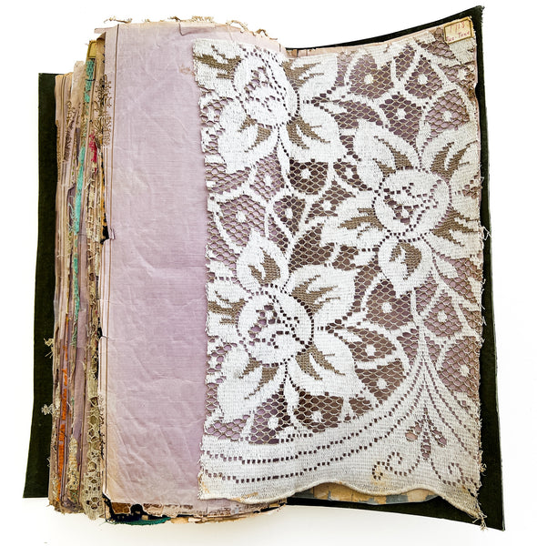 Twentieth-century Nottingham lace specimen book with samples extending into the 1960s