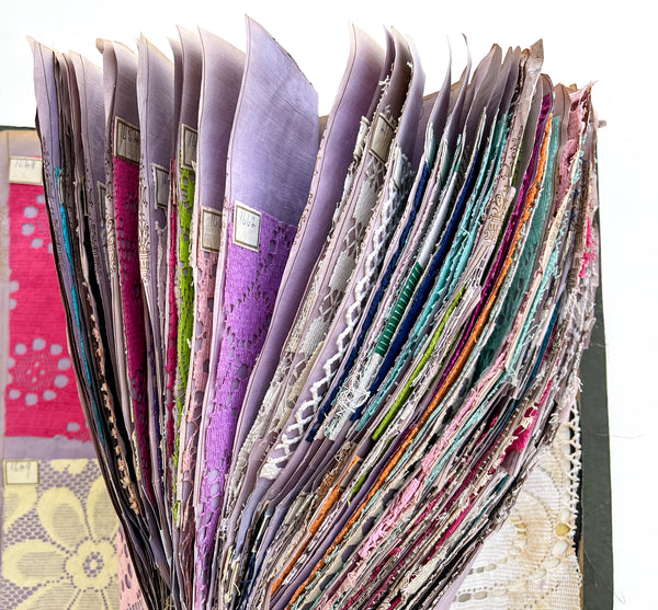 Twentieth-century Nottingham lace specimen book with samples extending into the 1960s