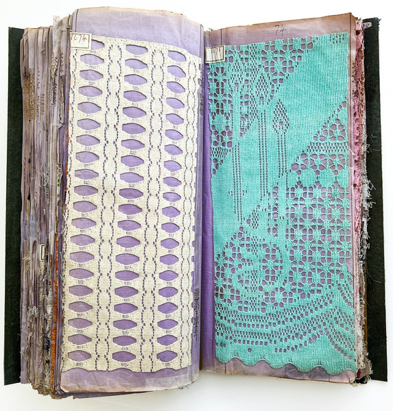 Twentieth-century Nottingham lace specimen book with samples extending into the 1960s