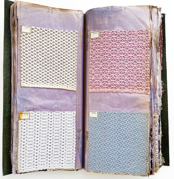 Twentieth-century Nottingham lace specimen book with samples extending into the 1960s