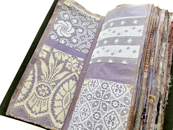 Twentieth-century Nottingham lace specimen book with samples extending into the 1960s