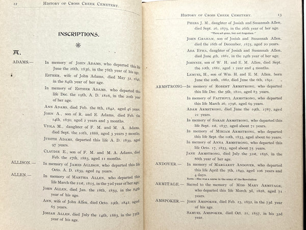 History of the Graveyard Connected With Cross Creek Presbyterian Church