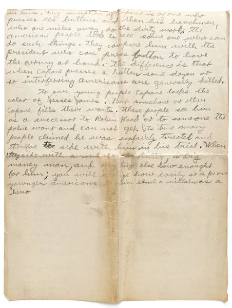 "Hero worship" (manuscript essay about Al Capone, ca. 1930)