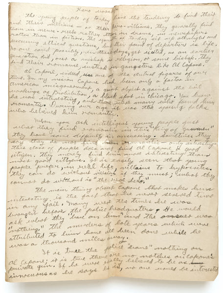 "Hero worship" (manuscript essay about Al Capone, ca. 1930)