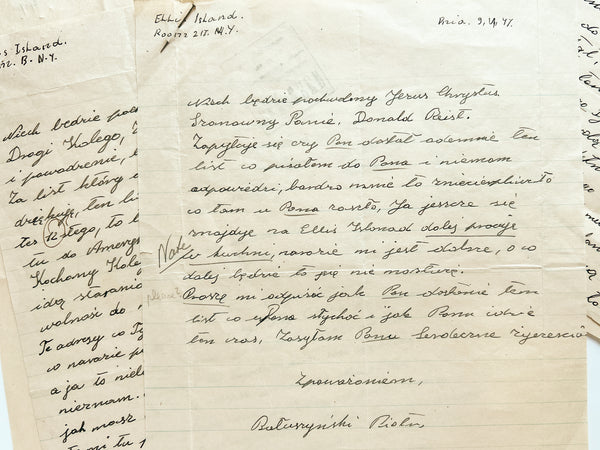 Three letters from a Polish immigrant detained and working in the kitchen at Ellis Island in 1947