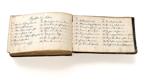Manuscript liederbuch with three taufbriefe kept by South Bend immigrant Gottfried Poehlman
