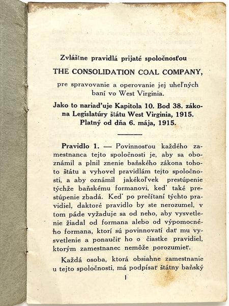 ZVLASTNE PRAVIDLÁ prijaté spolonost'ou The Consolidation Coal Company
