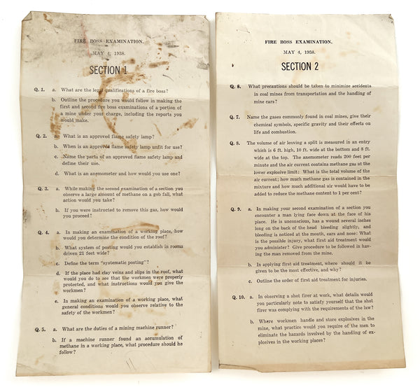 Fire Boss Examination. May 4, 1938. Sections 1 & 2