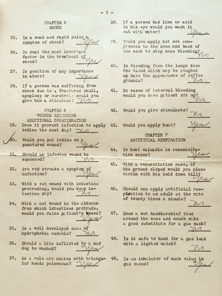 "First Aid Yes and No Questions" WPA worker safety First Aid exam