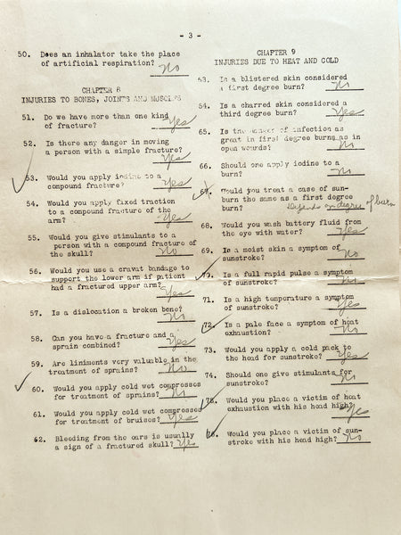 "First Aid Yes and No Questions" WPA worker safety First Aid exam