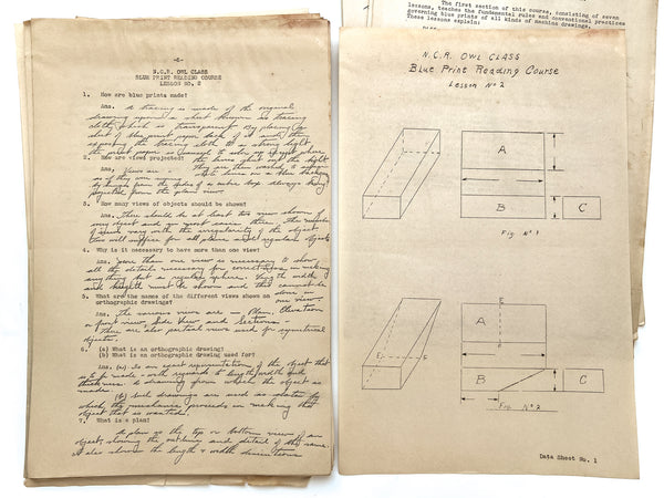 N.C.R. Owl Classes. Blue Print Reading Course, Outline of lessons for 1925-1926 Term (with lessons 1-11)