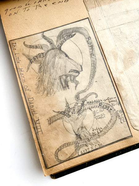 1939 Mount Vernon Academy student scrapbook with drawings related to Seventh-day Adventist eschatology (plus photos and cartoons and boy stuff)