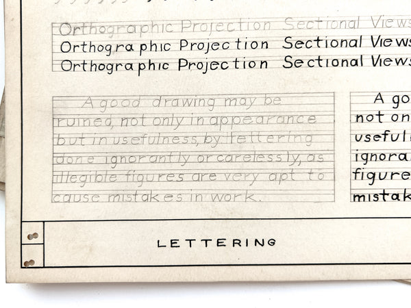Collection of original drawings produced for mechanical drawing class, 1919-1920