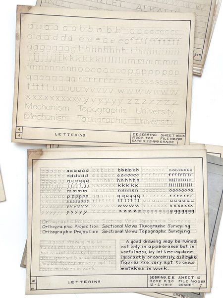 Collection of original drawings produced for mechanical drawing class, 1919-1920