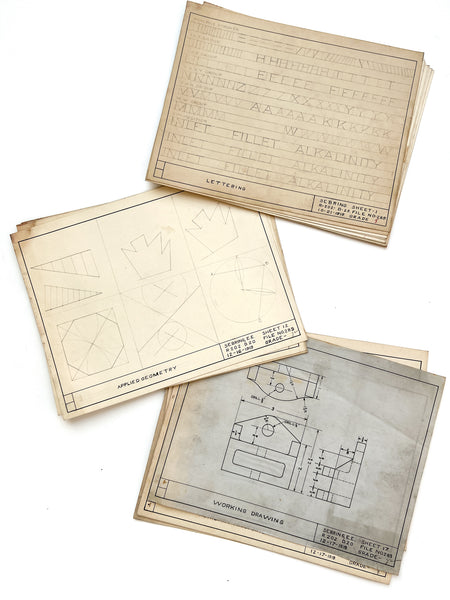 Collection of original drawings produced for mechanical drawing class, 1919-1920