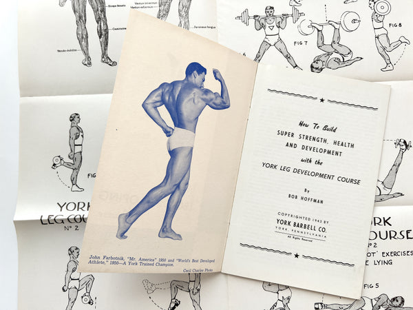 Collection of 5 "York Method" training guides for body builders, including York Advanced Methods of Weight Training; York Leg Developing Course, Bob Hoffman's Simplified System of Swing Bar Training
