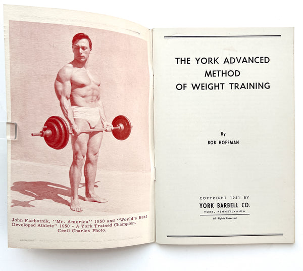 Collection of 5 "York Method" training guides for body builders, including York Advanced Methods of Weight Training; York Leg Developing Course, Bob Hoffman's Simplified System of Swing Bar Training