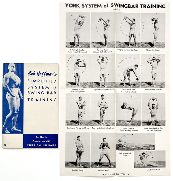 Collection of 5 "York Method" training guides for body builders, including York Advanced Methods of Weight Training; York Leg Developing Course, Bob Hoffman's Simplified System of Swing Bar Training