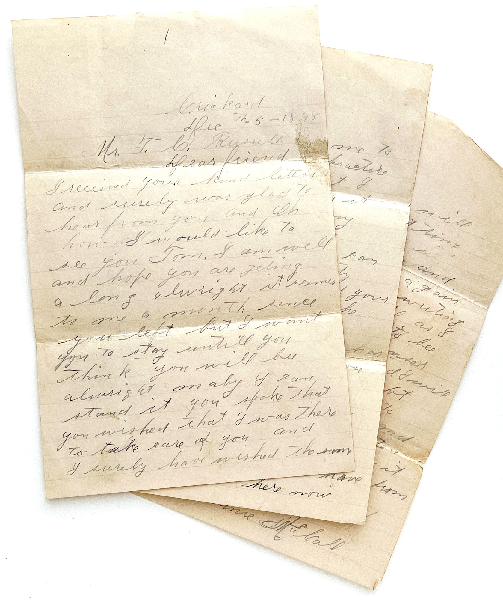 1898 Cautiously romantic letter to an almost-sweetheart