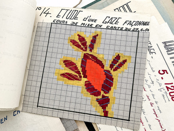 Cours de mise-en-carte: A portfolio of student work in producing "point paper" drafts for weaving, 1949-1951.