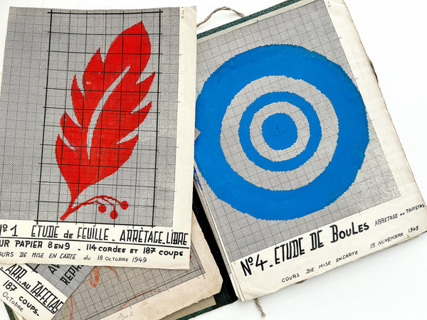 Cours de mise-en-carte: A portfolio of student work in producing "point paper" drafts for weaving, 1949-1951.