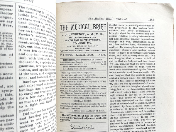 The Medical Brief Monthly. Practical Medicine and Surgery. Vol. XXVI, No. 8. August 1898.