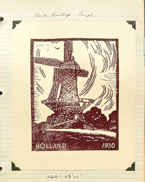 Mid-Century binder of work in handicraft, including braiding, printing and weaving, with many mounted specimens and instructions for working.