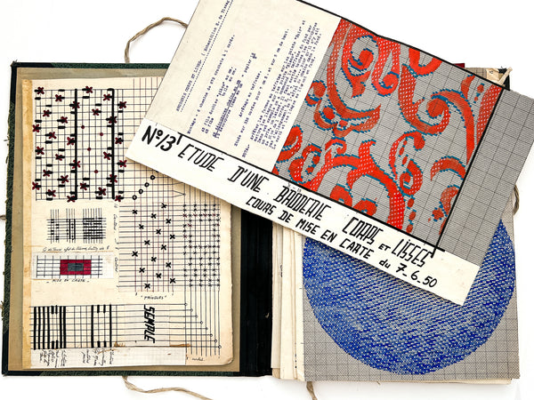 Cours de mise-en-carte: A portfolio of student work in producing "point paper" drafts for weaving, 1949-1951.