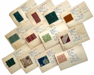 Collection of 12 mounted upholstery fabric swatches, ca. 1940s