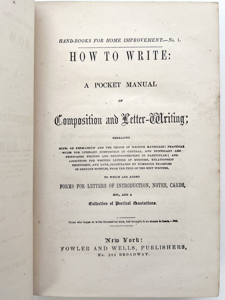 Hand-Book for Home Improvement, Comprising How to Write; How to Talk; How to Behave; How to Do Business. Complete in One Volume.