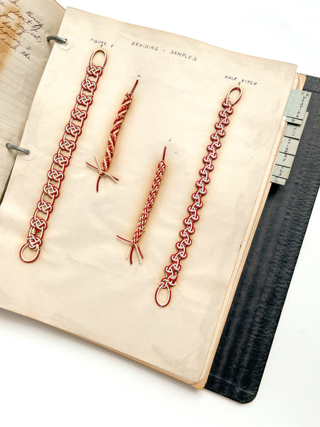 Mid-Century binder of work in handicraft, including braiding, printing and weaving, with many mounted specimens and instructions for working.