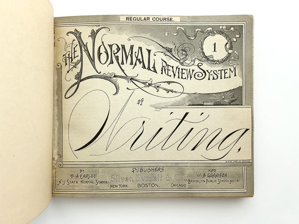 1891 - The Normal Review System of Writing, Regular Course - bound volume of 7 complete copy books (Nos. 1, 2, 3, 4, 4 1/2, 5, and Business Forms)