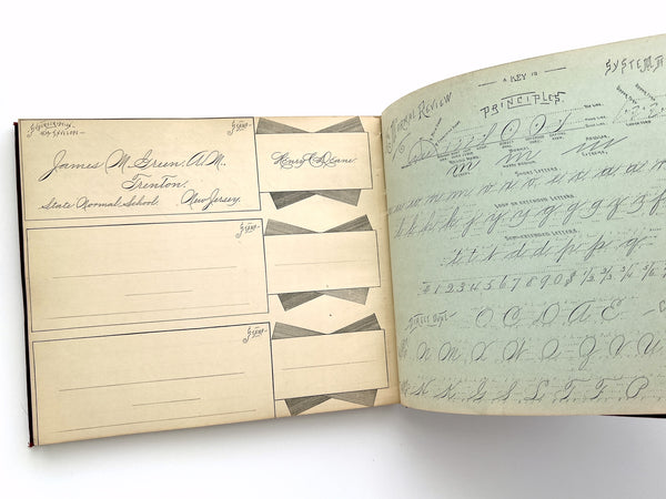 1891 - The Normal Review System of Writing, Regular Course - bound volume of 7 complete copy books (Nos. 1, 2, 3, 4, 4 1/2, 5, and Business Forms)