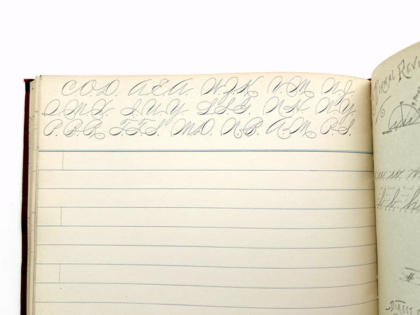 1891 - The Normal Review System of Writing, Regular Course - bound volume of 7 complete copy books (Nos. 1, 2, 3, 4, 4 1/2, 5, and Business Forms)