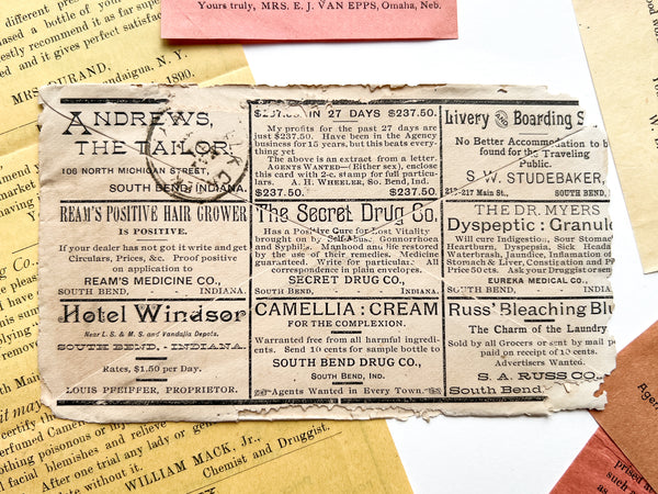 Collection of sales ephemera for South Bend Drug Co. products, 1891