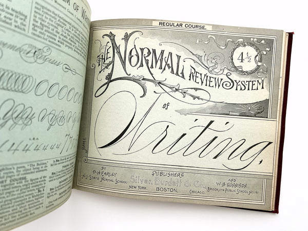 1891 - The Normal Review System of Writing, Regular Course - bound volume of 7 complete copy books (Nos. 1, 2, 3, 4, 4 1/2, 5, and Business Forms)